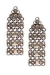 Shop_Sangeeta Boochra_Silver Plated Cut Work Oxidized Carved Long Earrings _at_Aza_Fashions