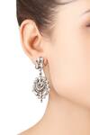 Shop_Sangeeta Boochra_Silver Plated Embroidery Carved Danglers _at_Aza_Fashions