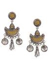 Shop_Sangeeta Boochra_Silver Plated Glass, Metal Carved Dangler Earrings_at_Aza_Fashions