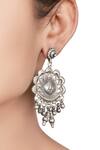 Shop_Sangeeta Boochra_Silver Plated Metal Carved Dangler Earrings_at_Aza_Fashions