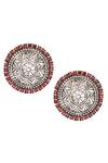 Buy_Sangeeta Boochra_Silver Plated Stones, Metallic Thread Carved Stud Earrings _at_Aza_Fashions