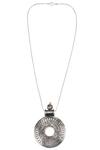 Buy_Sangeeta Boochra_Silver Plated Metal Carved Pendant Necklace_at_Aza_Fashions