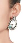 Buy_Sangeeta Boochra_Silver Plated Stones, Metallic Thread Hoop Earrings _at_Aza_Fashions