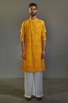 Buy_Saksham & Neharicka_Yellow Cotton Silk Printed Kurta_at_Aza_Fashions