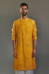Saksham & Neharicka_Yellow Cotton Silk Printed Kurta_Online_at_Aza_Fashions