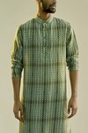 Shop_SAKSHAM & NEHARICKA_Green Cotton Silk Printed Kurta _Online_at_Aza_Fashions