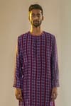 Saksham & Neharicka_Purple Chanderi, Cotton Silk Printed Kurta_Online_at_Aza_Fashions