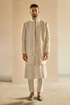 Buy_SAKSHAM & NEHARICKA_Off White Chanderi Bandhgala And Pant Set _at_Aza_Fashions