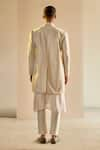 Shop_SAKSHAM & NEHARICKA_Off White Chanderi Bandhgala And Pant Set _at_Aza_Fashions