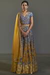 Buy_Saksham & Neharicka_Blue Chanderi V Neck Lehenga Set _at_Aza_Fashions