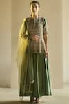 Buy_SAKSHAM & NEHARICKA_Green Cotton Round Silk Kurta Palazzo Set _at_Aza_Fashions