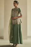 SAKSHAM & NEHARICKA_Green Cotton Round Silk Kurta Palazzo Set _Online_at_Aza_Fashions