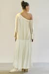 Shop_SAKSHAM & NEHARICKA_Off White Chanderi Asymmetric One Shoulder Gown _at_Aza_Fashions