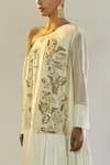 SAKSHAM & NEHARICKA_Off White Chanderi Asymmetric One Shoulder Gown _Online_at_Aza_Fashions