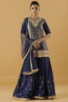Buy_Aditi Somani_Blue Silk Embroidered Kurta Sharara Set_at_Aza_Fashions