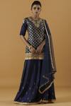 Shop_Aditi Somani_Blue Silk Embroidered Kurta Sharara Set_at_Aza_Fashions