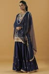 Aditi Somani_Blue Silk Embroidered Kurta Sharara Set_Online_at_Aza_Fashions