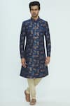 Buy_Nautanky_Blue Silk Jacquard Sherwani Set _at_Aza_Fashions