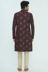 Shop_Nautanky_Maroon Silk Jacquard Sherwani Set _at_Aza_Fashions