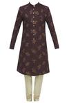 Buy_Nautanky_Maroon Silk Jacquard Sherwani Set _Online_at_Aza_Fashions