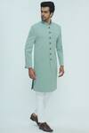 Buy_Nautanky_Blue Slub Suede Textured Sherwani Set _at_Aza_Fashions