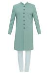 Buy_Nautanky_Blue Slub Suede Textured Sherwani Set _Online_at_Aza_Fashions