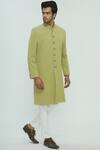 Buy_Nautanky_Green Slub Suede Sherwani Set _at_Aza_Fashions