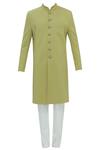 Buy_Nautanky_Green Slub Suede Sherwani Set _Online_at_Aza_Fashions