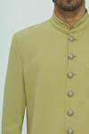 Nautanky_Green Slub Suede Sherwani Set _at_Aza_Fashions