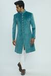Buy_Nautanky_Blue Suede Sherwani Set _at_Aza_Fashions