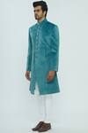 Nautanky_Blue Suede Sherwani Set _Online_at_Aza_Fashions