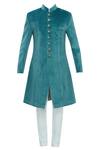 Buy_Nautanky_Blue Suede Sherwani Set _Online_at_Aza_Fashions