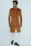 Buy_Nautanky_Beige Suede Sherwani Set _at_Aza_Fashions