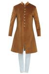 Buy_Nautanky_Beige Suede Sherwani Set _Online_at_Aza_Fashions