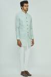 Nautanky_Grey Wrinkle Cotton Textured Bundi Kurta Set _Online_at_Aza_Fashions