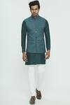 Buy_Nautanky_Green Silk Textured Bundi Kurta Set _at_Aza_Fashions