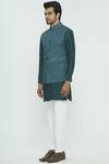 Nautanky_Green Silk Textured Bundi Kurta Set _Online_at_Aza_Fashions