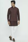 Buy_Nautanky_Brown Silk Textured Bundi Kurta Set_at_Aza_Fashions