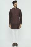 Nautanky_Brown Silk Textured Bundi Kurta Set_Online_at_Aza_Fashions