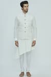 Nautanky_White Korean Polyester Textured Bundi Kurta Set_Online_at_Aza_Fashions
