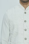 Nautanky_White Korean Polyester Textured Bundi Kurta Set_at_Aza_Fashions