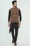 Buy_Nautanky_Black Korean Polyester Textured Bundi Kurta Set_at_Aza_Fashions