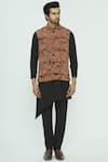 Nautanky_Black Korean Polyester Textured Bundi Kurta Set_Online_at_Aza_Fashions