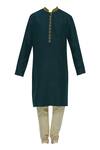 Buy_Nautanky_Green Chanderi Silk Sherwani Set _Online_at_Aza_Fashions