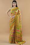 Buy_Anupamaa Dayal_Yellow Silk Printed Saree_at_Aza_Fashions