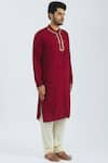 Bhusattva_Maroon Organic Linen Kurta  _Online_at_Aza_Fashions