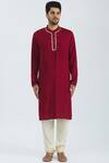 Shop_Bhusattva_Maroon Organic Linen Kurta  _Online_at_Aza_Fashions