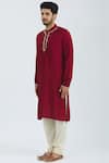 Buy_Bhusattva_Maroon Organic Linen Kurta  _Online_at_Aza_Fashions