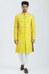 Buy_Nautanky_Yellow Raw Silk Embroidered Sherwani Set  _at_Aza_Fashions