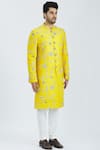 Nautanky_Yellow Raw Silk Embroidered Sherwani Set  _Online_at_Aza_Fashions